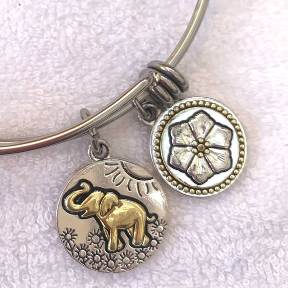 Lucky to Have You Elephant Charm Bracelet Silver Finish Expands 2.0”-3.5” - Picture 2 of 3
